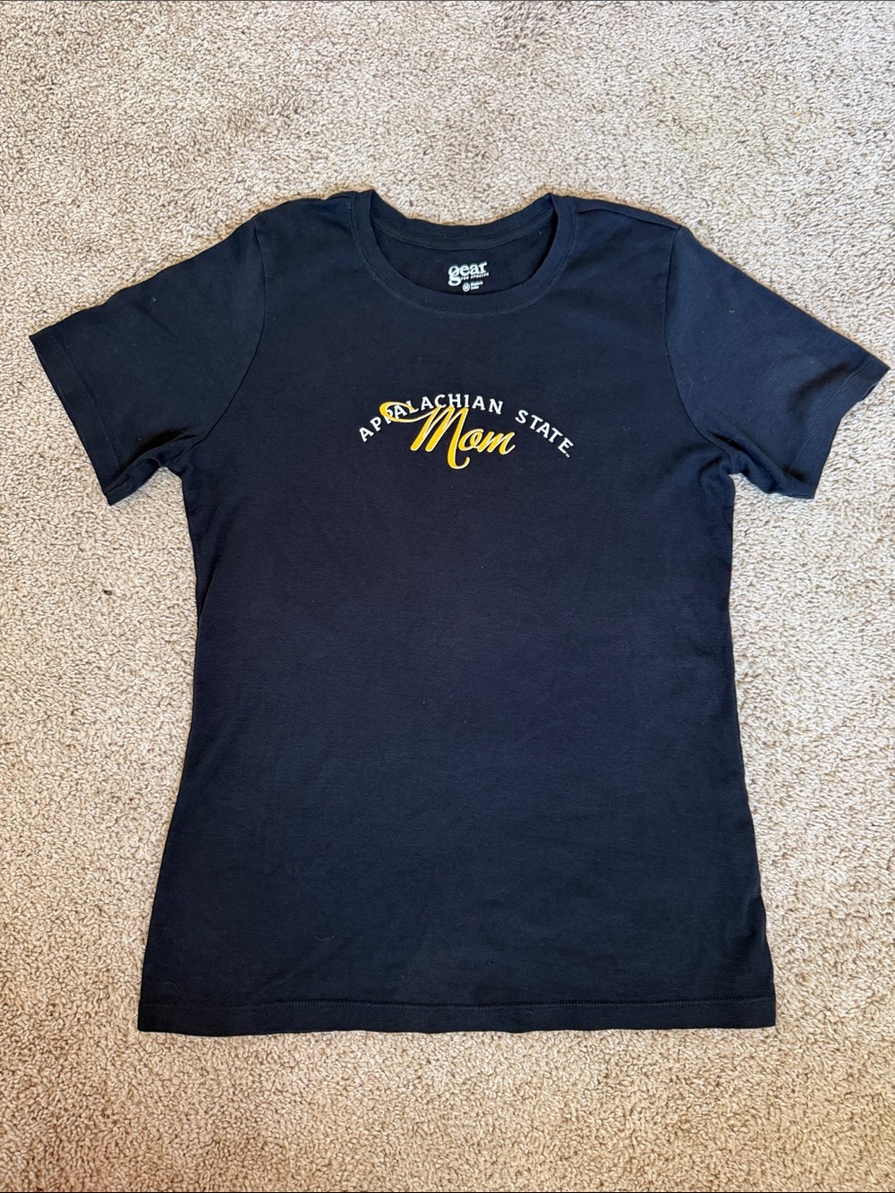 Gear For Sports Black Appalachian State Mom Tee with Yellow Script